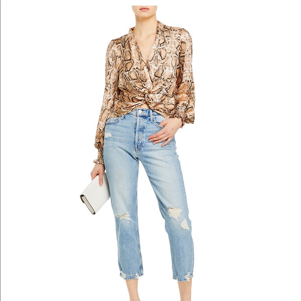 Aqua Satin Snake Print Blouse